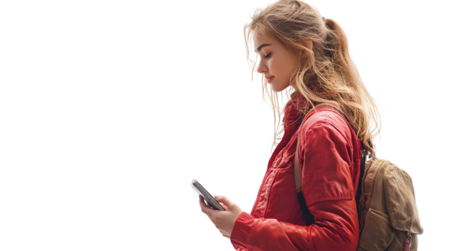 woman using cell phone isolated on a transparent background