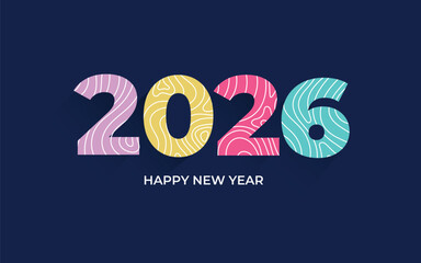 2026 Happy New Year Background Design with colorful line. happy new year 2026 greeting card design