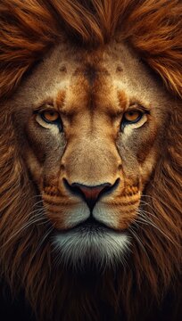 Powerful lion portrait, majestic wildlife artwork high resolution
