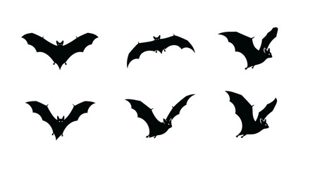 Bats Silhouettes Set Flying Creatures of the Night for Halloween and Spooky Designs