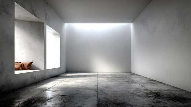 Bare room featuring white walls and concrete floorin in an abstract style