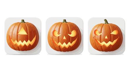 Jack-o'-lanterns set in a row A trio of carved pumpkins glowing with inner light, perfect for Halloween decor and festive occasions