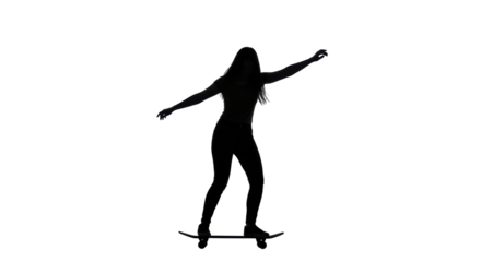 Isolated Silhouette of Woman Skateboarding