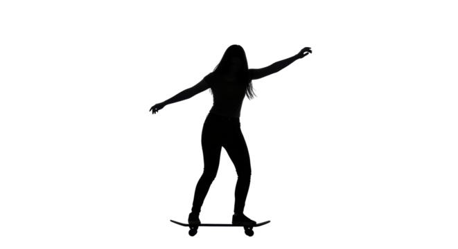 Isolated Silhouette of Woman Skateboarding