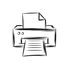 Sketch illustration of a printer with paper inside and printed sheets coming out of it