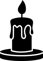 Candle Glyph Icon – Solid Spooky Wax Light Symbol for Horror, Party, and Decoration. Solid Halloween candle glyph icon with spooky wax drip and flame. Perfect for party posters, banners, web, apps, in