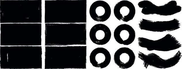 Set of rectangular grunge template, Grunge square frames set. grunge circles brush shape,  Jagged edge torn paper background collection. vintage poster designs, and rough artistic decoration.