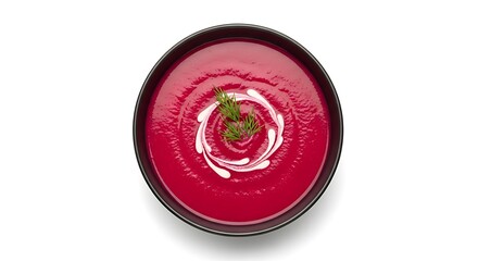 Vibrant Beetroot Soup with Cream and Parsley Garnish.