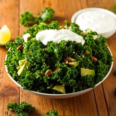 Healthy kale salad with creamy dressing