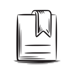 Illustration of a glass with a cloth hanging over the side in black and white outline style art