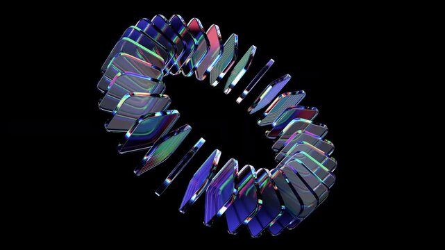 Abstract geometric animation, rotating colorful glass blocks, 4k looping video, 3d render
