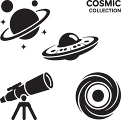 Fototapeta premium Cosmos and Astronomy Solid Icon Collection (2)