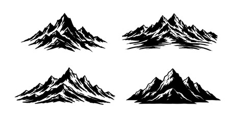 Black and white mountain range graphic set mountains