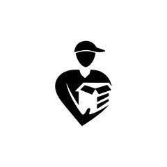 Silhouette of Delivery Man Holding Package – Minimal Logistics, Courier, Shipping, and Delivery Vector Illustration