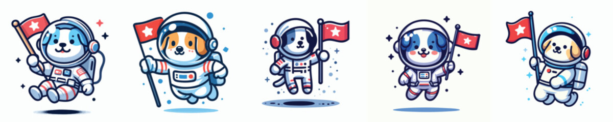 Astronaut Dog Vector Collection – Cute Space Puppy Illustration Set