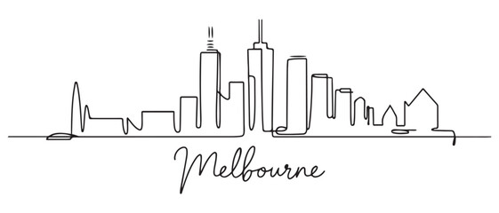 Naklejka premium Melbourne skyline with one line drawing, and minimalist. with white background