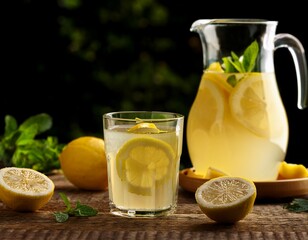 Fototapeta premium freshly made lemonade served in a glass and pitcher