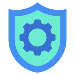 Secure System Flat Green Blue Icon Design Vector - Shield with embedded gear, symbolizing a safe and secure system infrastructure