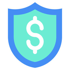 Financial Protection Flat Green Blue Icon Design Vector - Shield with dollar symbol, representing financial protection or insurance