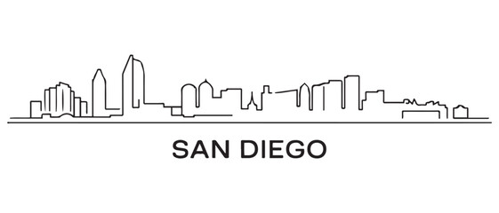Fototapeta premium San Diego City Skyline Line Art Minimalist. with white background