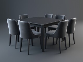 Modern dining room set with sleek black table and elegant gray chairs perfect for sophisticated meals and gatherings in style