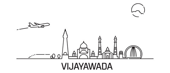 Vijayawada Line Art Skyline with India Plane. with white background