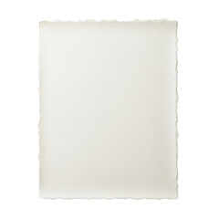 Pristine, thick, creamy off-white handmade paper with fibrous texture, deckled edges, flat lay on transparent background, copy space, soft studio light. Concept of creative potential