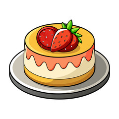 Delicious Strawberry Cheesecake Vector Illustration on White Plate, Sweet Dessert Artwork, Perfect for Bakery, Menu, Recipe, Food Design Projects