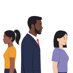 A diverse group of individuals turned away from each other, illustrating social division, relationship conflict, and emotional distance