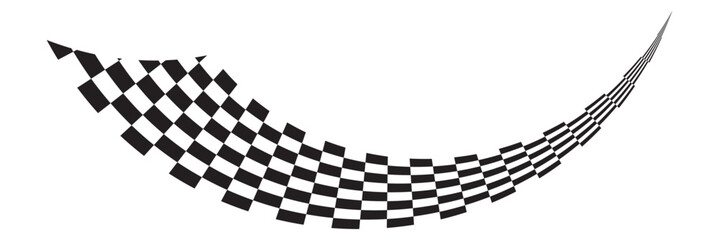 Curved black and white checkered racing flag. Abstract curved checkered flag design in symbolizing racing, speed, competition, and dynamic motion in graphic art. Racing Banner Vectors speed Lines. 