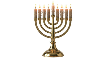 Isolated Hanukkah Menorah with Burning Candles