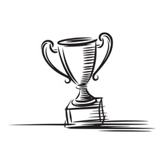 A sketch of a trophy with a base and handles in black and white on a white background design element