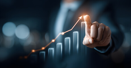 Business development to sucess and growing growth cocept, Businessman pointingarrow graph corporate futue growth plan