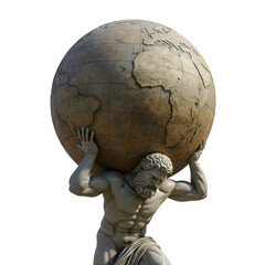 Atlas Statue Holding Earth Globe Isolated on Transparent Background