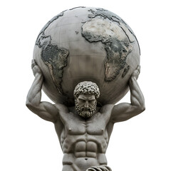 Atlas Statue Holding Earth Globe Isolated on Transparent Background
