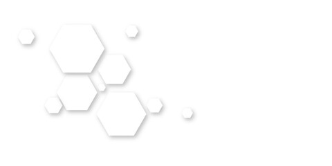 Minimal white background with abstract 3D hexagon shapes, clean geometric design, modern futuristic template for technology, business, medical, and digital innovation concepts.