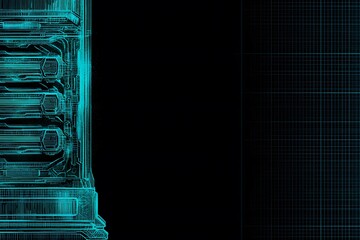 Tech-inspired background with glowing circuits, cyan over black, top-right empty for label