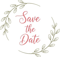 Elegant save the date wreath with floral accents for wedding invitations vector