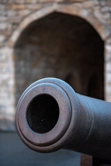 Close-Up of Historical Cannon Barrel in fortress seting