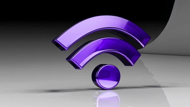 Purple-Colored Three-Dimensional Realistic Wireless Network Wi-Fi Icon