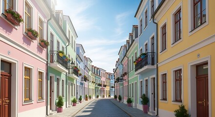 Obraz premium Colorful Street Houses Photography | Vibrant Urban Neighborhood Wallpaper