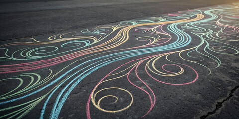 Abstract Chalk Lines on Dark Cement Texture