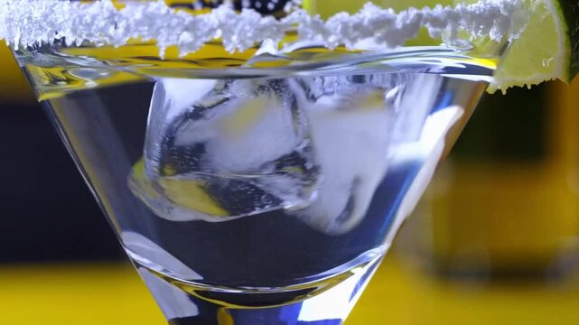 Set of Various Delicious and Colorful Cocktail Drinks in Glasses on Yellow Background in Flat Cartoon Style