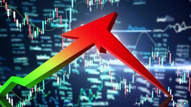 Descending and Subsequently Ascending Red Directional Arrow Symbol