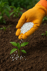 Application of Granulated Urea (Carbamide) Fertilizer into Soil for Plant Nutrition