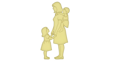 Isolated Mother with Children Silhouette