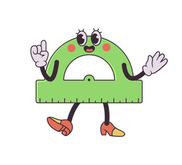 Smiling cartoon protractor character with hands and shoes