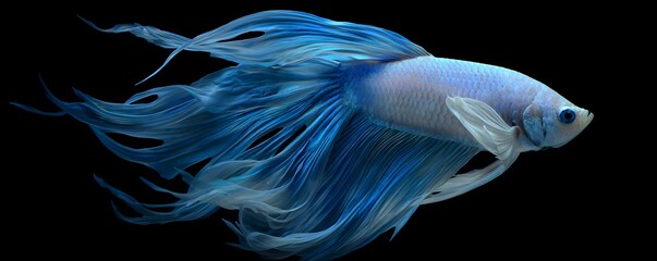 Blue Betta Fish Profile, a stunning male Siamese fighting fish with long, flowing fins in shades of blue and teal
