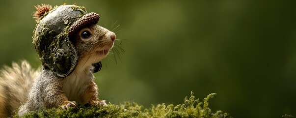 Fototapeta premium Squirrel in Aviator Hat, a red squirrel dressed as a pilot, with goggles and a scarf, standing by a tiny plane