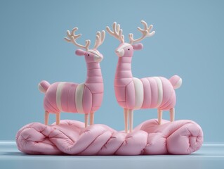 Naklejka premium Charming pastel pink deer figurines for whimsical holiday displays or unique children's room decor adding a touch of playful elegance to any space